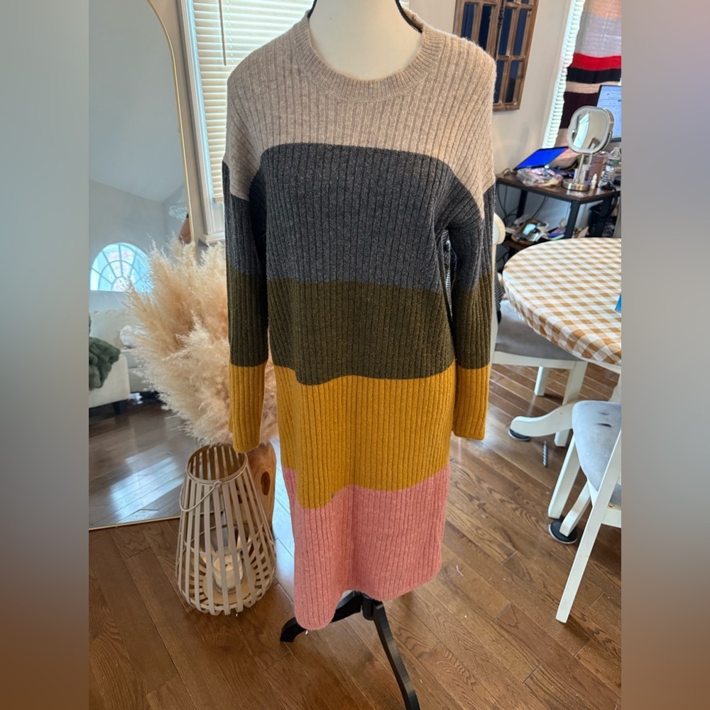 Madewell Multicolor Long Sleeve color block Sweater Dress